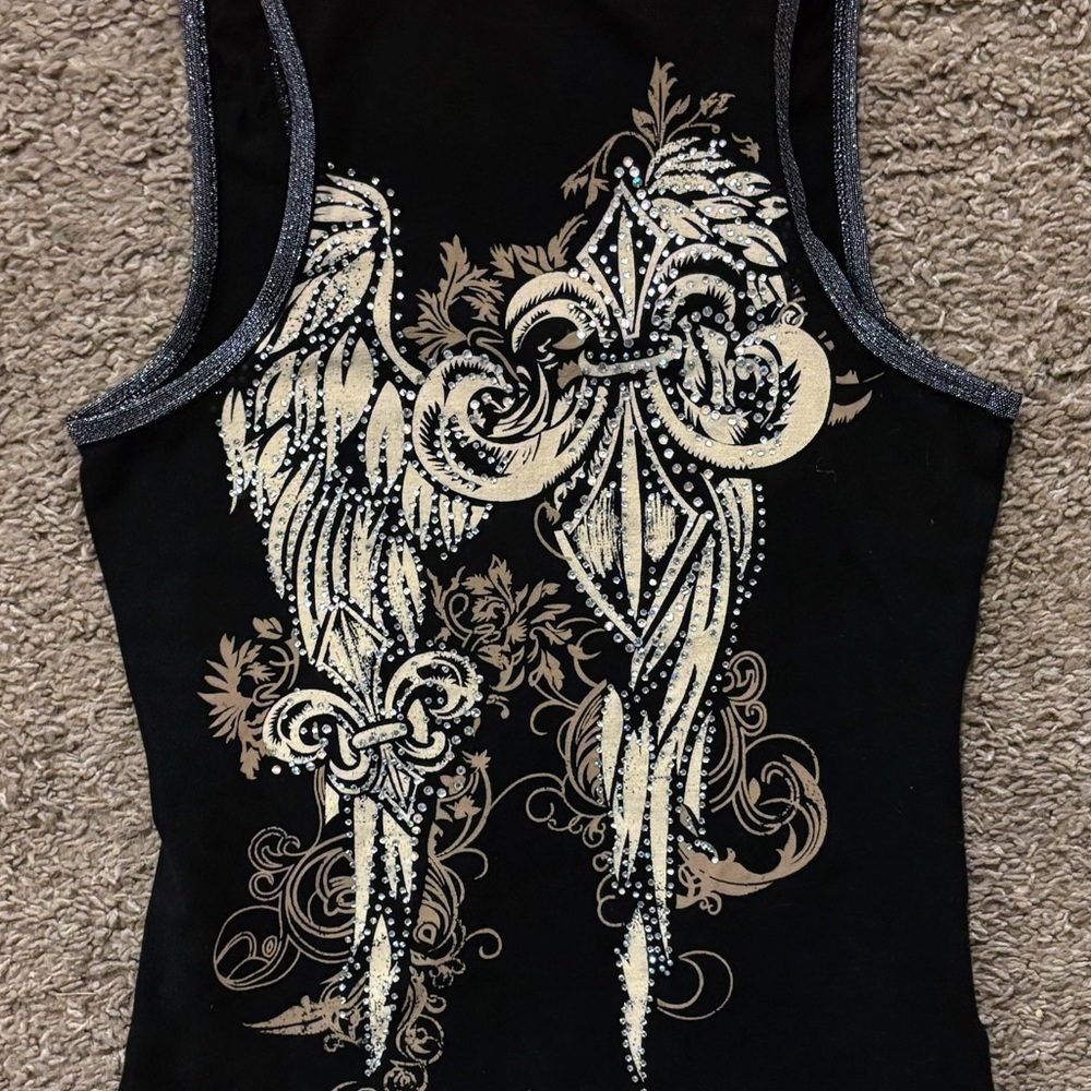 Vintage Y2k Vance Biker Wear Tank Top Womans S Full Zip Double Sided Rhinestone - Picture 10 of 13